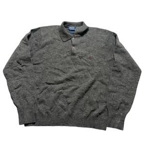 Vintage Polo Ralph Lauren Lambswool Sweater Mens Large Grey Collared 2 Button
